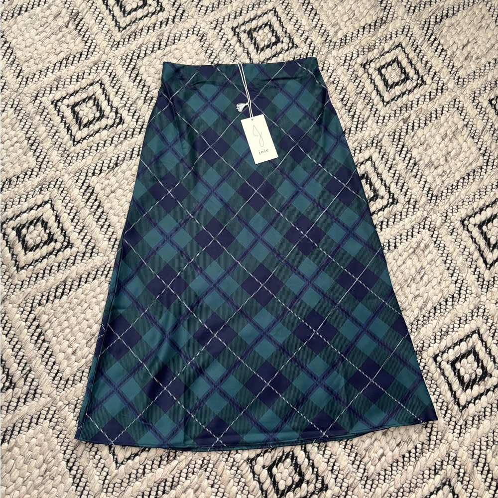 Joie Tartan Satin A-Line Slip Skirt